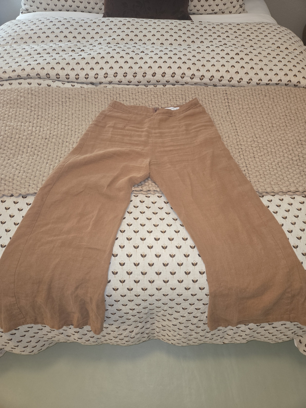 FAITHFUL THE BRAND Wide-Leg Linen Blend Pants in Brown